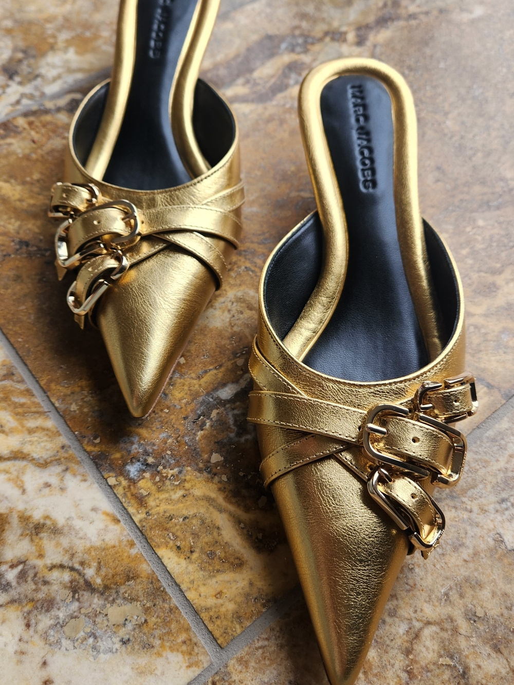 Marc Jacobs Emma Kitten Gold Pointed Mule Slides